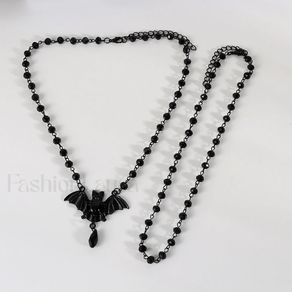 Halloween Gift Black Bat Pendant Necklace BLACK