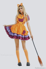 HalloweenPumpkin Print Lolita Maid Dress Orange / S