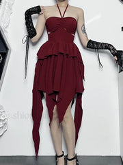 Halter Bodycon Sleeveless Party Hem Mini Cocktail Ruched Neck A Line Sexy Asymmetrical Dress