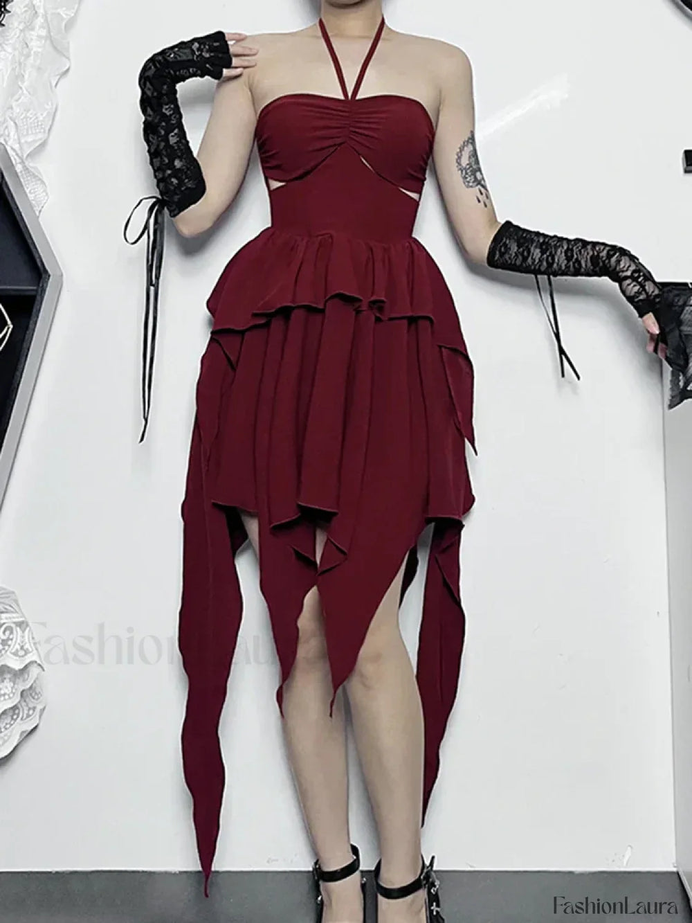 Halter Bodycon Sleeveless Party Hem Mini Cocktail Ruched Neck A Line Sexy Asymmetrical Dress