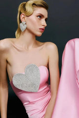 Heart Embellished Strapless Charming Cady Column Dress