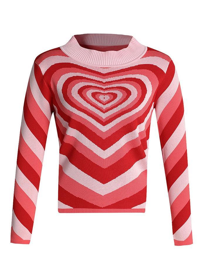 Heart Embroidered Stripe Trendy Crop Cami Top Sweaters-L