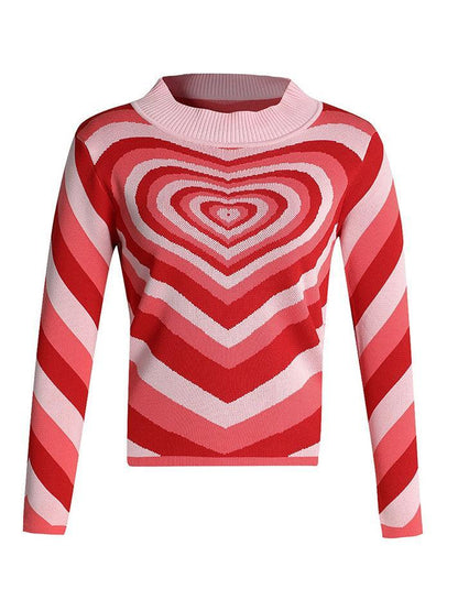 Heart Embroidered Stripe Trendy Crop Cami Top Sweaters-L