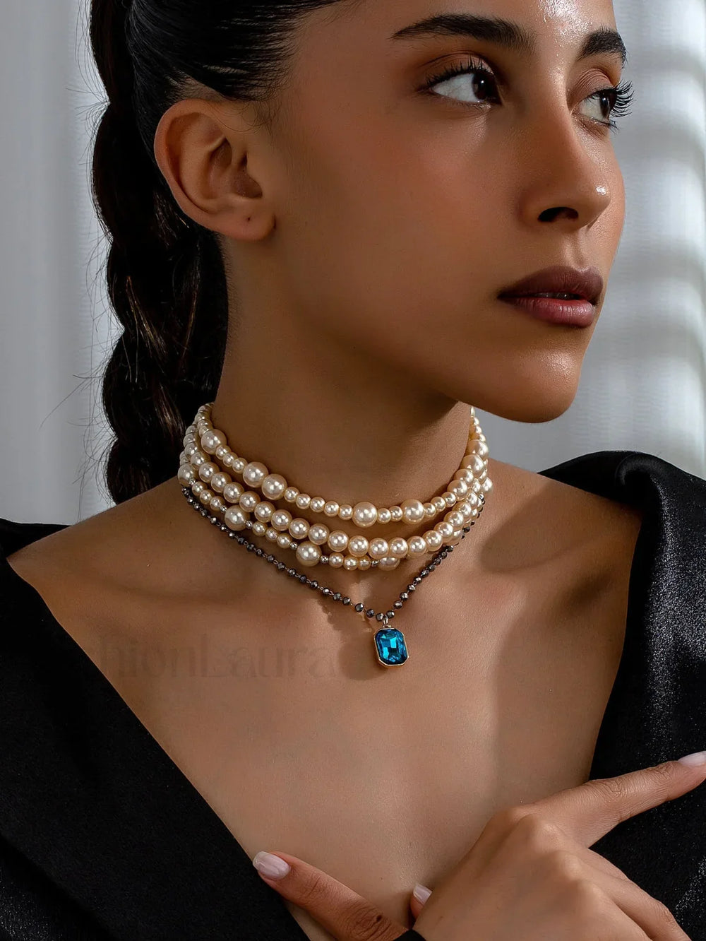 Heavy Layered Cross Pearl Elegant Necklace GOLD