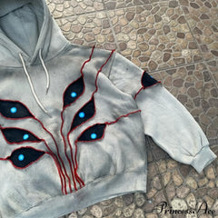 Hip-Hop Topstitch Eye Applique Hoodie