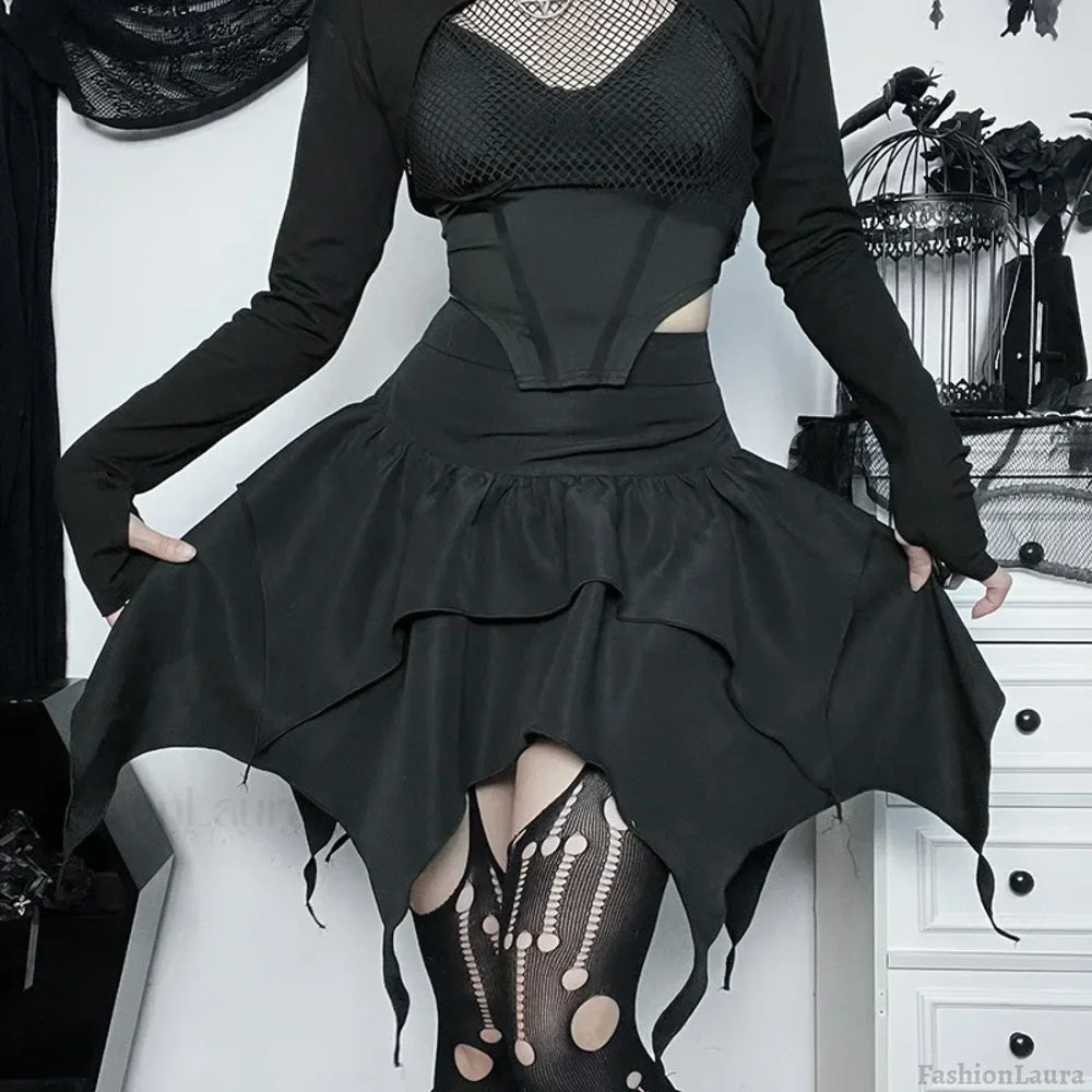 Irregular Sexy Solid Color Drawstring Tie-Up Ruched Ruffles Mini Skirt