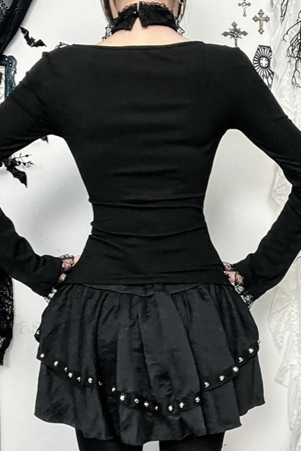 Lace Trim Buckle Gothic T-Shirt