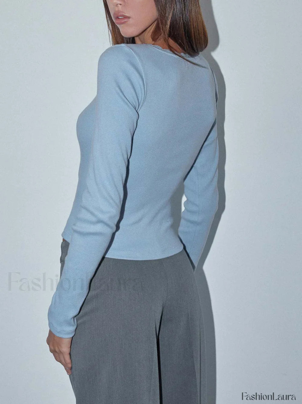 Lace Trim Long Sleeve Crop Top T Shirts