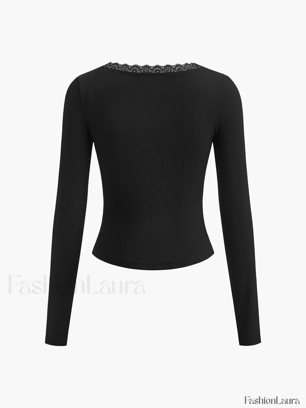 Lace Trim Long Sleeve Crop Top T Shirts