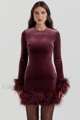 Lavinia Mulberry Stylish Velvet Mini Dress XS / Mulberry