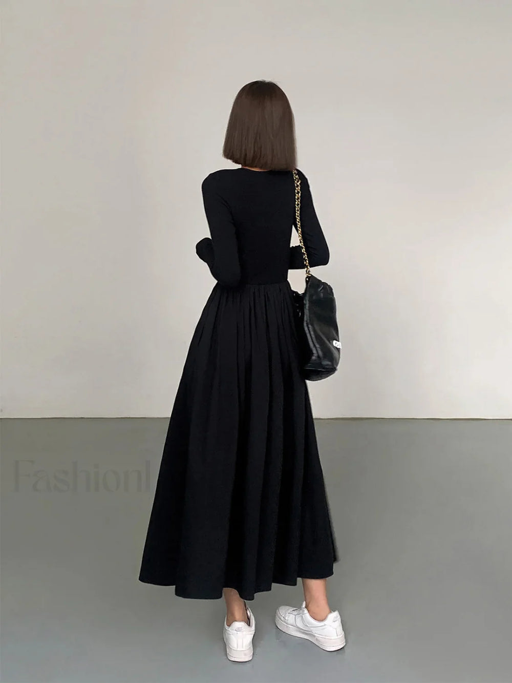 Leisure Pockets Long Sleeve Long Dress Dresses