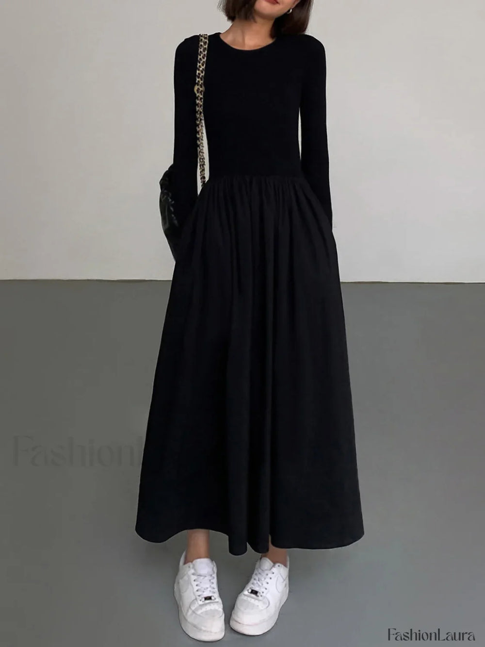 Leisure Pockets Long Sleeve Long Dress Dresses