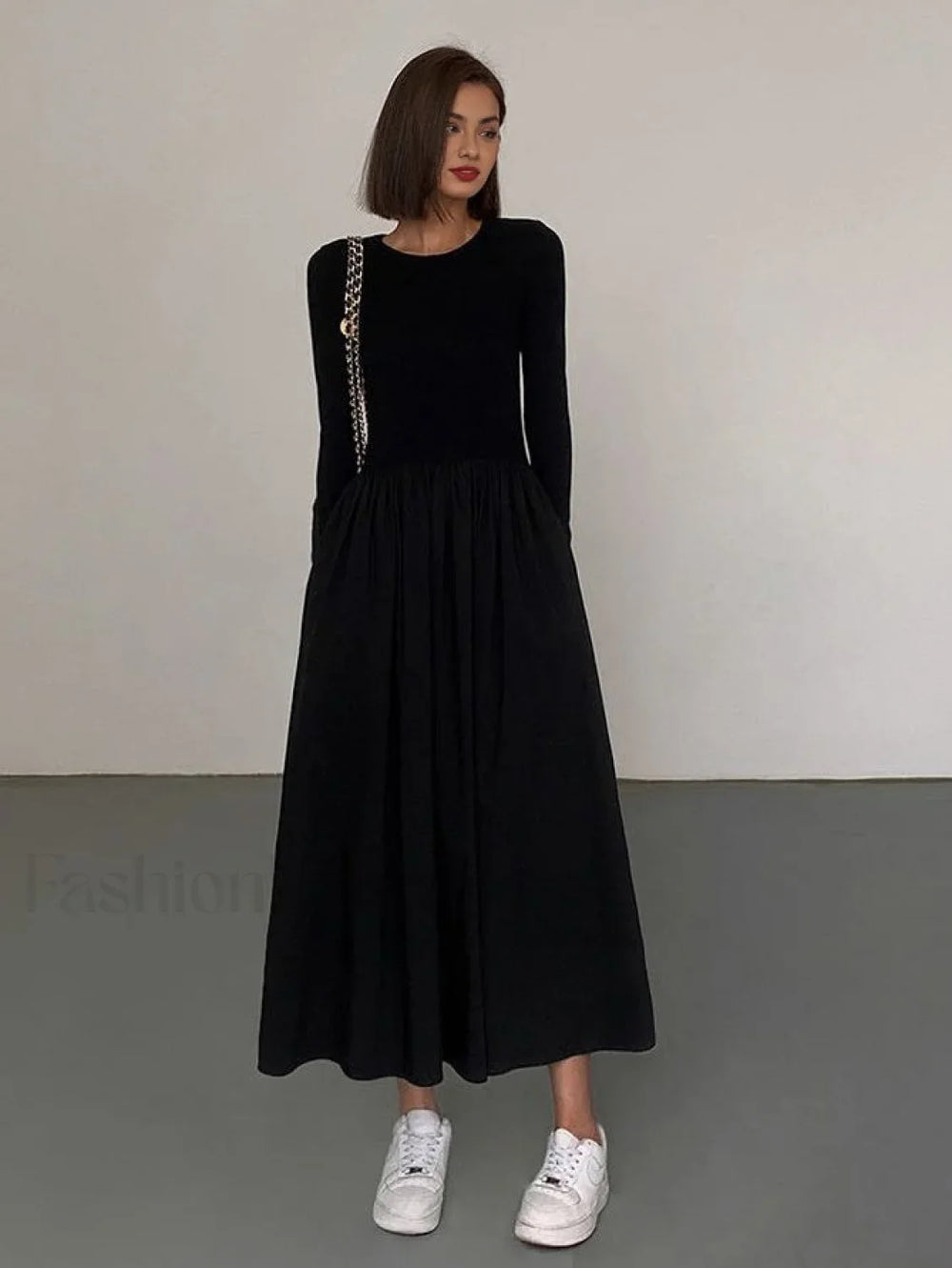 Leisure Pockets Long Sleeve Long Dress Black / XS Dresses