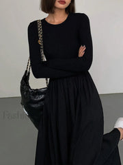 Leisure Pockets Long Sleeve Long Dress Dresses