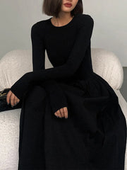 Leisure Pockets Long Sleeve Long Dress Dresses