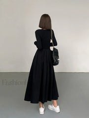 Leisure Pockets Long Sleeve Long Dress Dresses
