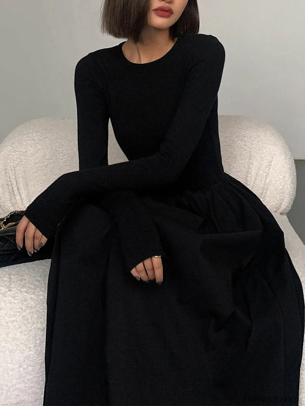 Leisure Pockets Long Sleeve Long Dress Dresses