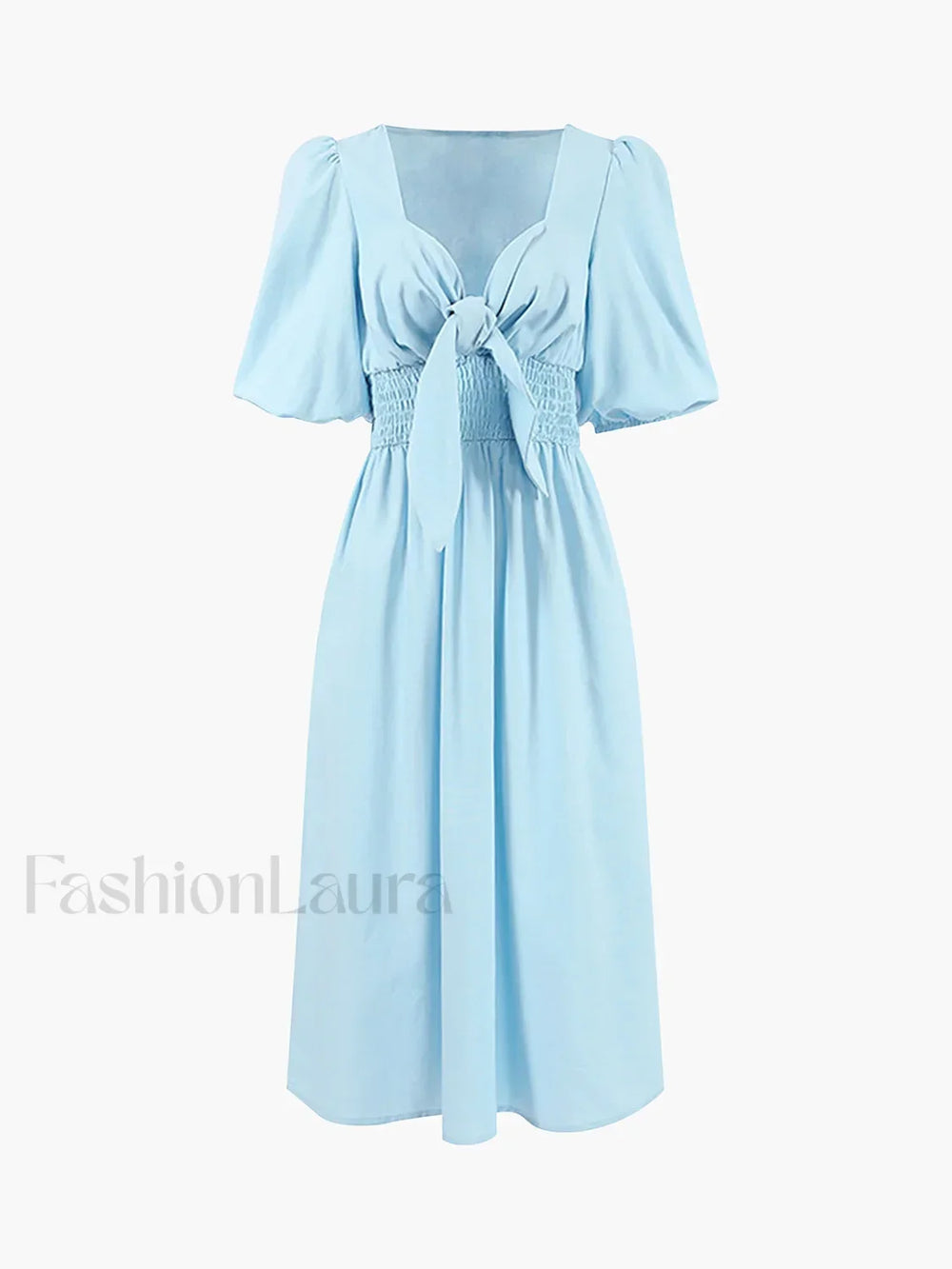 Linen Cotton Front Tie Midi Dress Dresses
