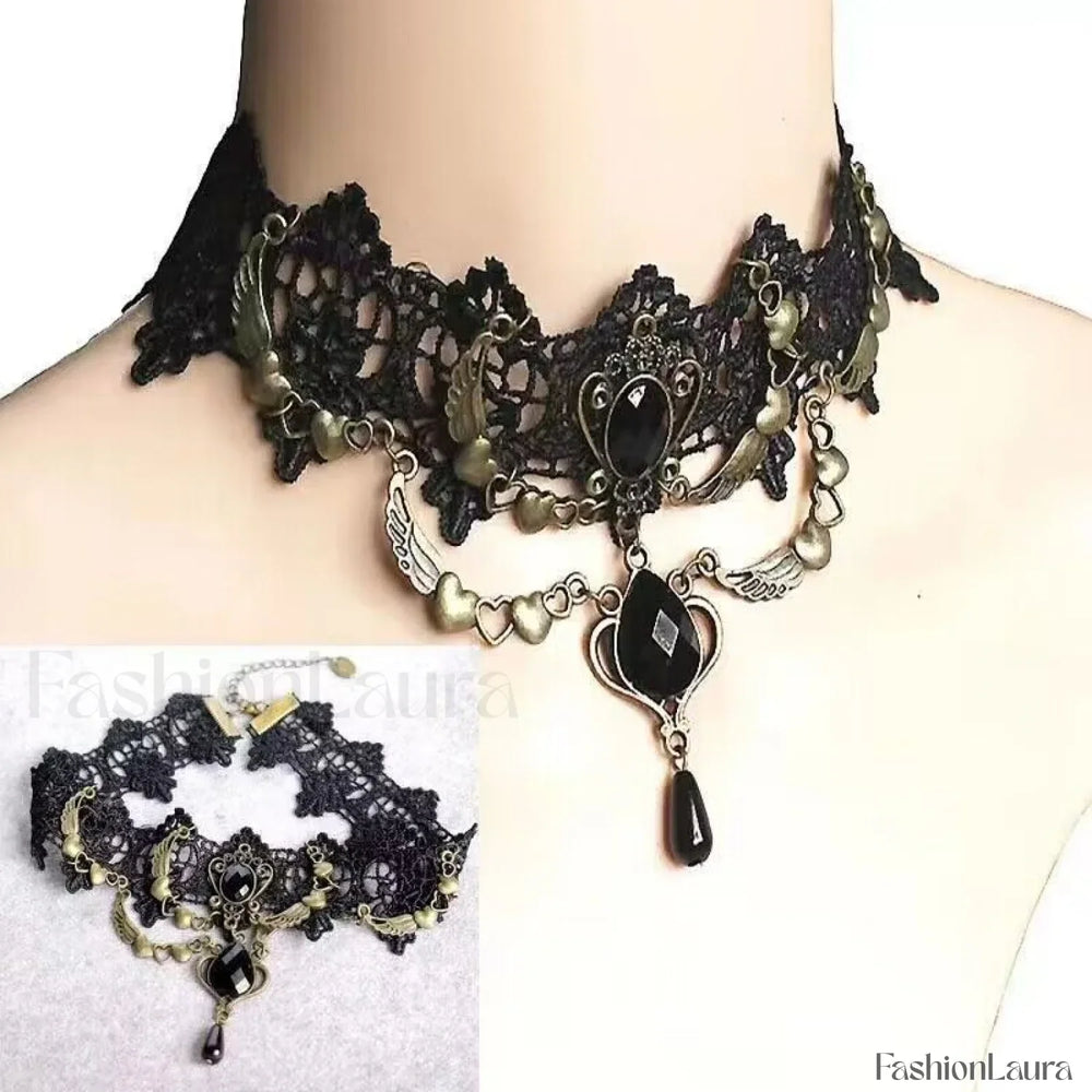 Lolita Gothic Lace Retro Neck Decoration Necklace BLACK