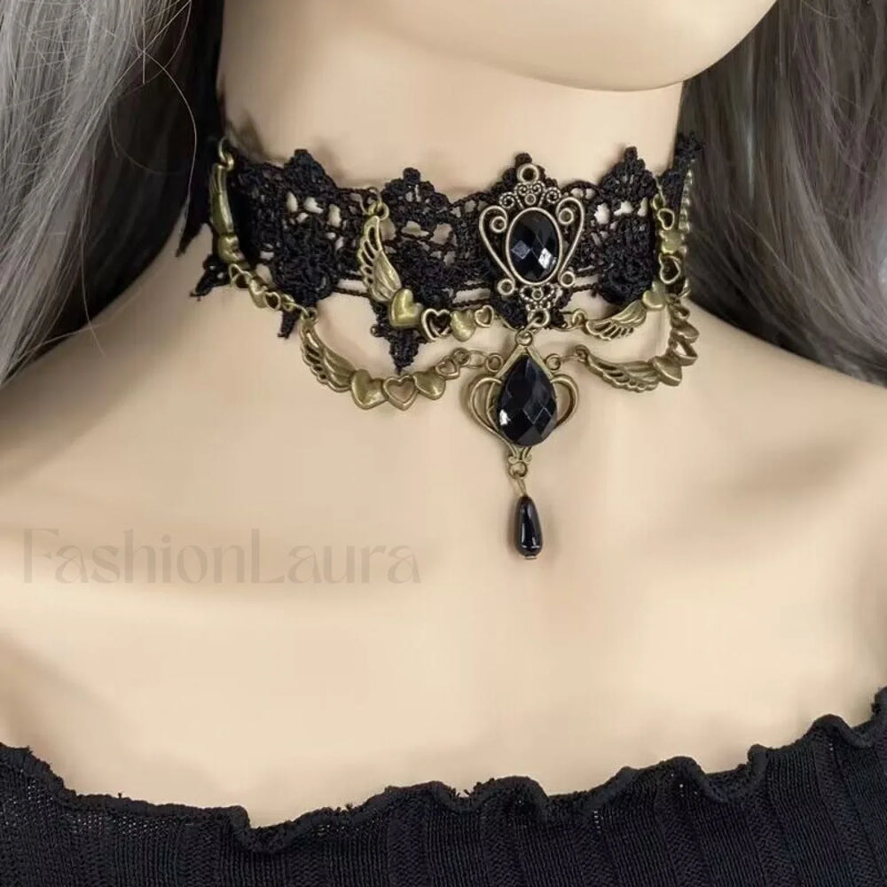 Lolita Gothic Lace Retro Neck Decoration Necklace BLACK