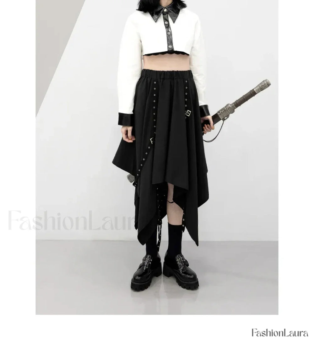 Long Dark Tie Street Y2k Gothic Skirt BLACK / One size