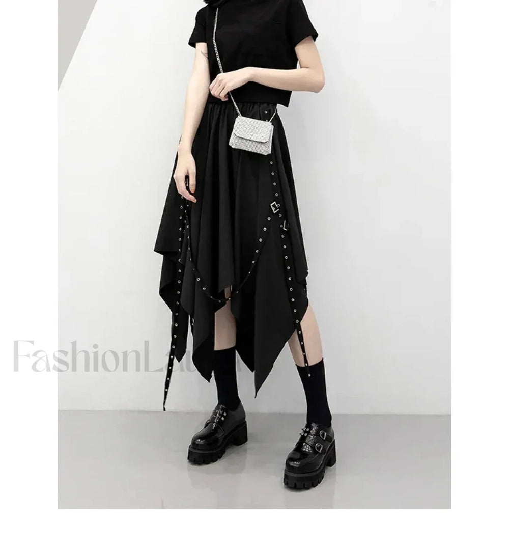 Long Dark Tie Street Y2k Gothic Skirt BLACK / One size