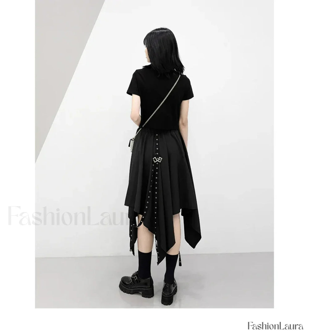 Long Dark Tie Street Y2k Gothic Skirt BLACK / One size