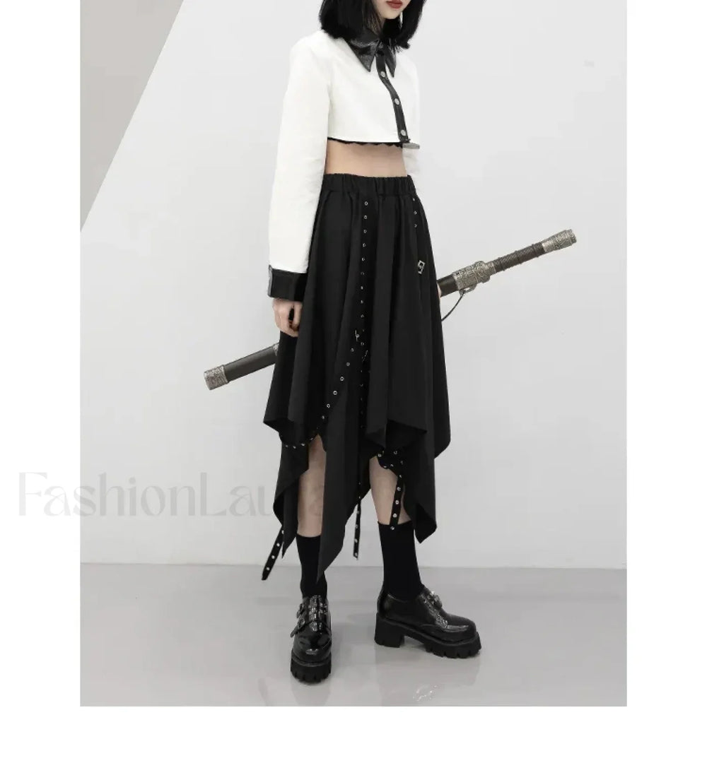 Long Dark Tie Street Y2k Gothic Skirt BLACK / One size