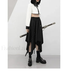 Long Dark Tie Street Y2k Gothic Skirt BLACK / One size