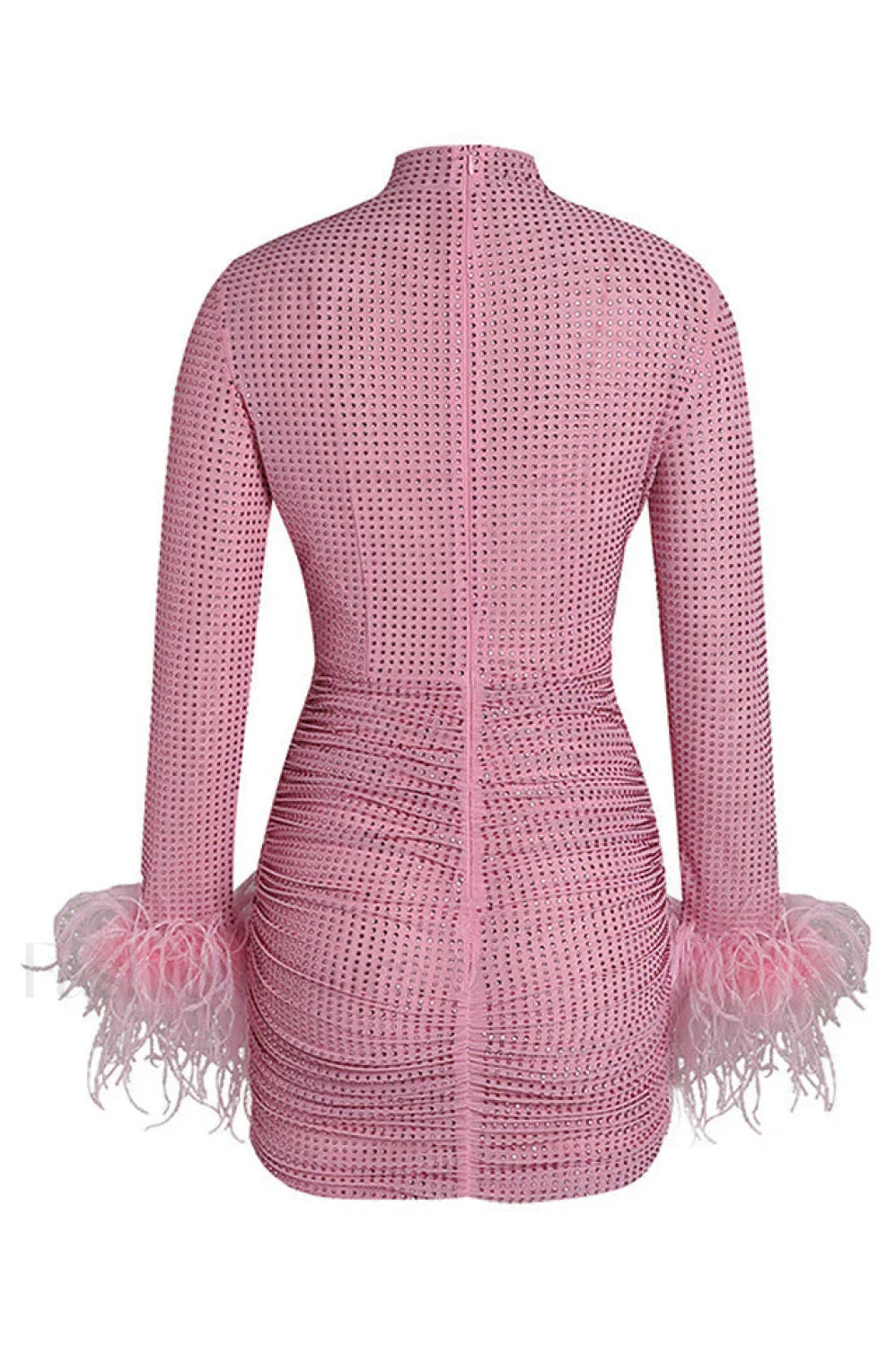 Long Sleeve Stylish Embellished Ruched Dress