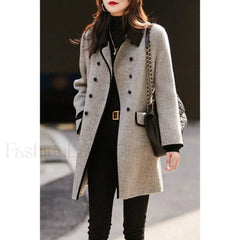 Maillard Girl Preppy Style Woolen Suit Overcoats Gray / M
