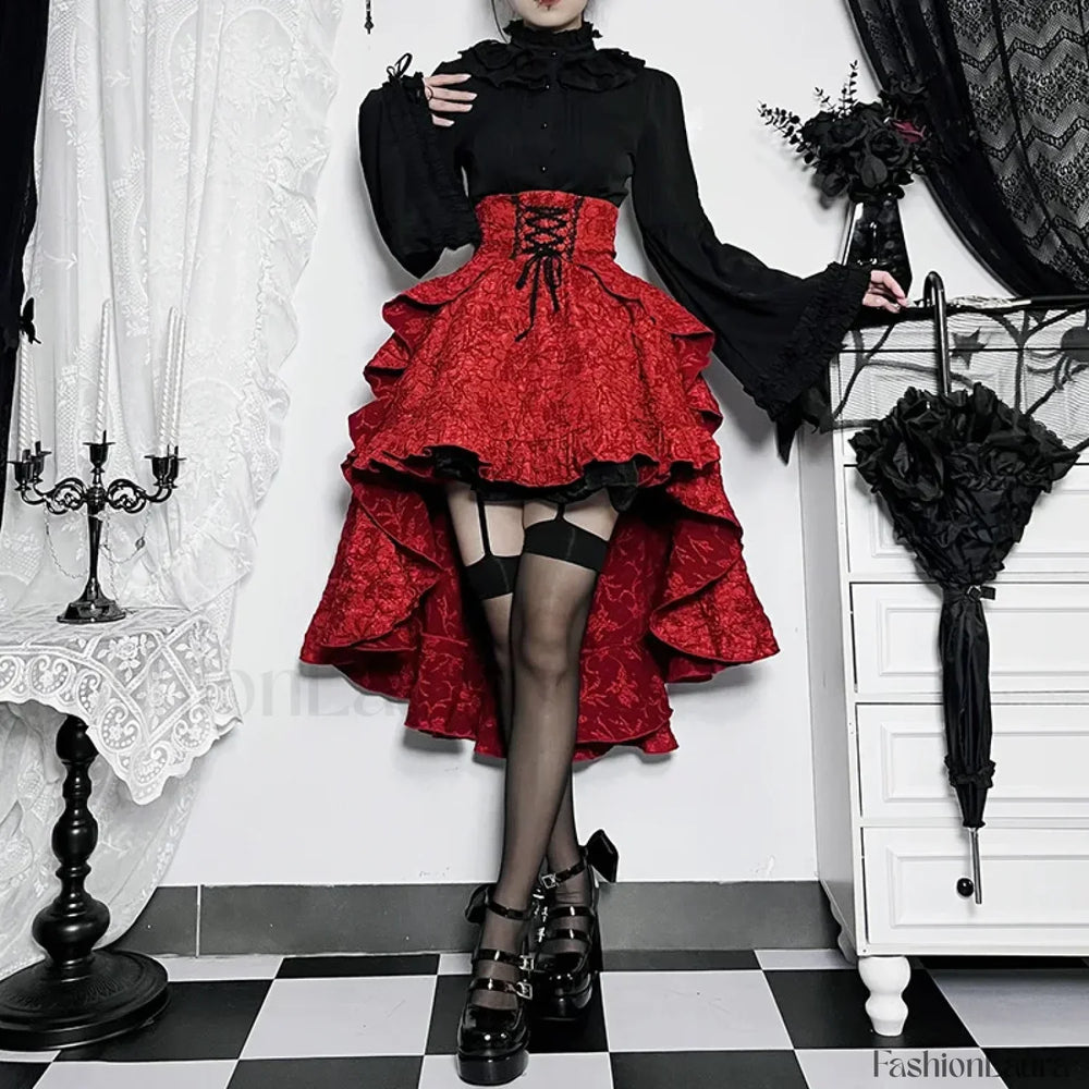 Mall Goth High Waist Swallowtail Women’s SteamVintage Lace Up Asymmetrical High Low