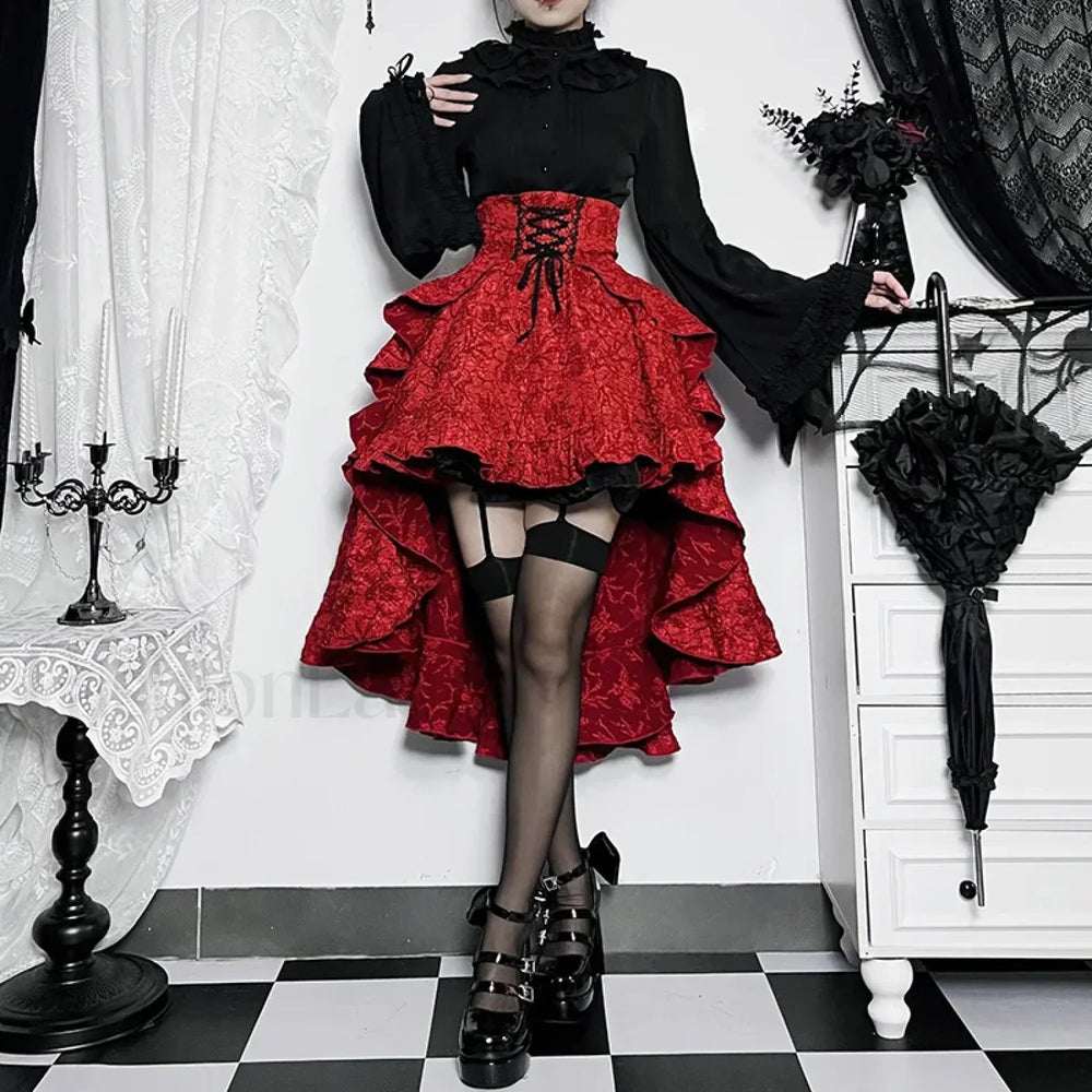Mall Goth High Waist Swallowtail Women’s SteamVintage Lace Up Asymmetrical High Low