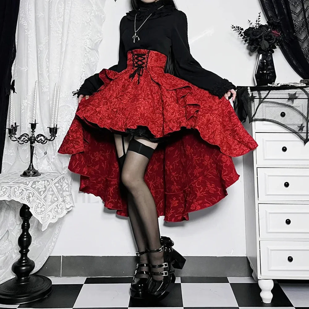 Mall Goth High Waist Swallowtail Women’s SteamVintage Lace Up Asymmetrical High Low