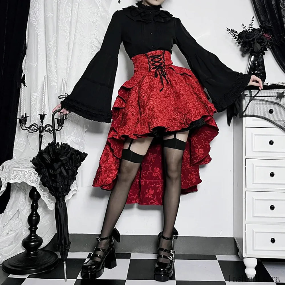 Mall Goth High Waist Swallowtail Women’s SteamVintage Lace Up Asymmetrical High Low