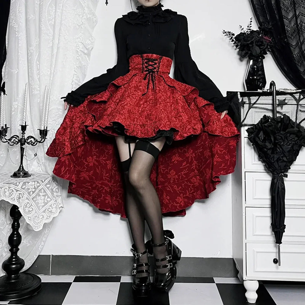 Mall Goth High Waist Swallowtail Women’s SteamVintage Lace Up Asymmetrical High Low