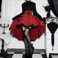 Mall Goth High Waist Swallowtail Women’s SteamVintage Lace Up Asymmetrical High Low