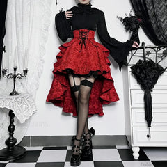 Mall Goth High Waist Swallowtail Women’s SteamVintage Lace Up Asymmetrical High Low Skirt