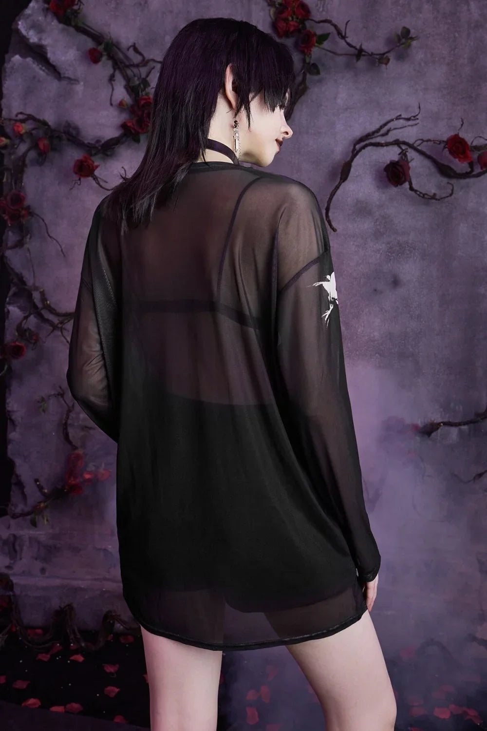 Mesh Skeleton Print Gothic T-Shirt