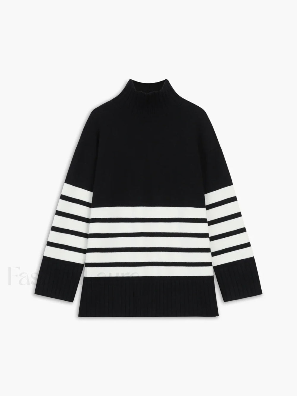 Miss Paris Mock Neck Stripe Sweater Black / XS Sweaters