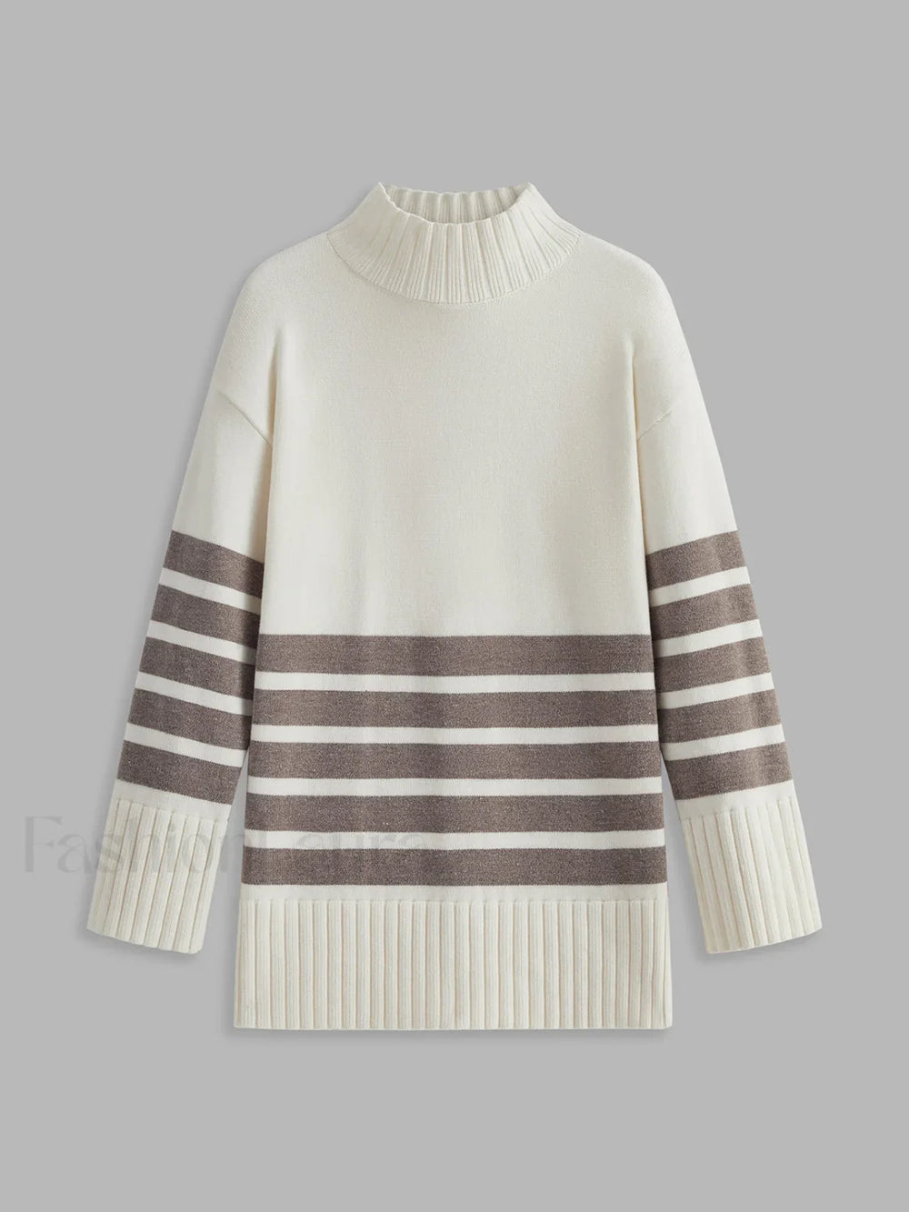 Miss Paris Mock Neck Stripe Sweater Khaki / XS Sweaters