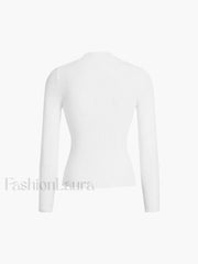 Mock Neck Rib Long Sleeve Knit Top Knit Tops