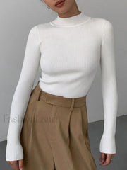 Mock Neck Rib Long Sleeve Knit Top Knit Tops