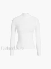 Mock Neck Rib Long Sleeve Knit Top Knit Tops