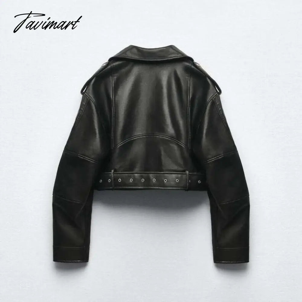 Mqtime Pockets Faux Leather Jacket Coat Women Fashionb Vintage Long Sleeve Lapel Collar Jackets Female Fashion Outerwear Tops
