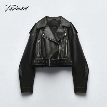 Mqtime Pockets Faux Leather Jacket Coat Women Fashionb Vintage Long Sleeve Lapel Collar Jackets Female Fashion Outerwear Tops