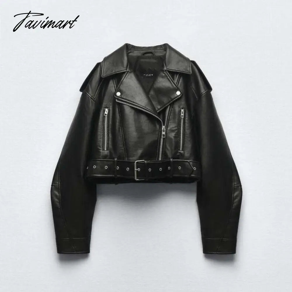 Mqtime Pockets Faux Leather Jacket Coat Women Fashionb Vintage Long Sleeve Lapel Collar Jackets Female Fashion Outerwear Tops