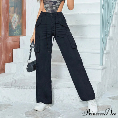 Multiple Pockets Straight Wide Leg Trousers
