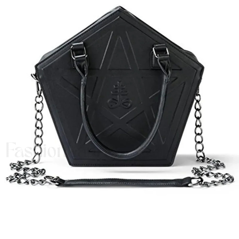 Pentagram Darkness Gothic Soft Leather High Quality Chain Bag Black / (30cm