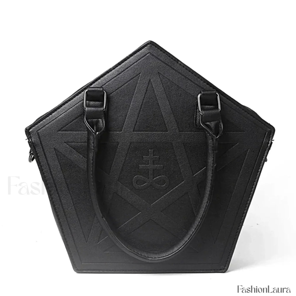 Pentagram Darkness Gothic Soft Leather High Quality Chain Bag Black / (30cm